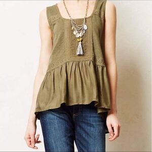 Meadow Rue Anthropologie Army green Eyelet Ruffle Tank Top